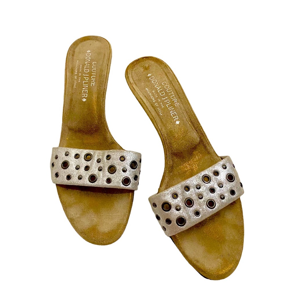 Donald J. Pliner Couture Katy 6060 Silver Shrimp Distressed Metal Sandals,Size 9